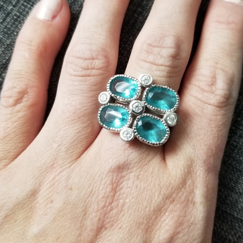 Blue topaz tone silver cocktail ring
